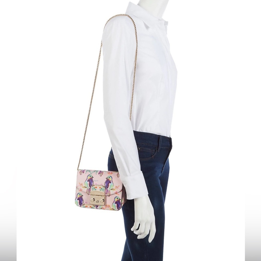 Furla Metropolis Mini Crossbody Bag womens authentic luxury pink gold floral EUC - Picture 4 of 17